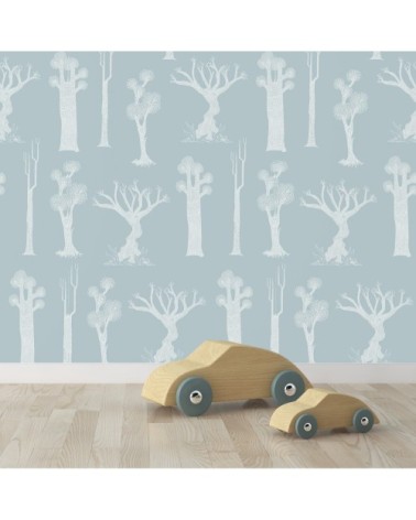 Papier peint bleu gris imprimé nature