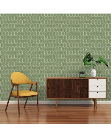 Papier peint vert olive imprimé graphique