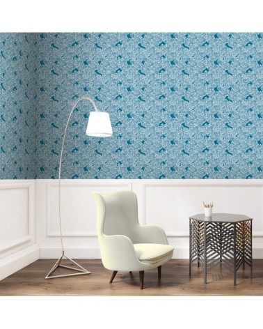 Papier peint bleu nuit imprimé fleuri