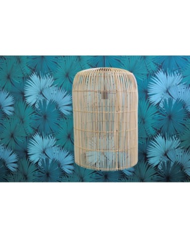 Suspension cylindrique en rotin ajouré