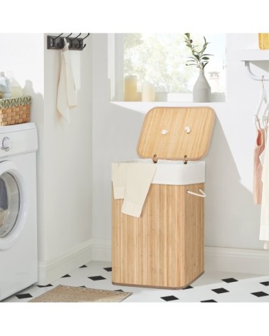 Panier à linge 72L bambou couleur boisée