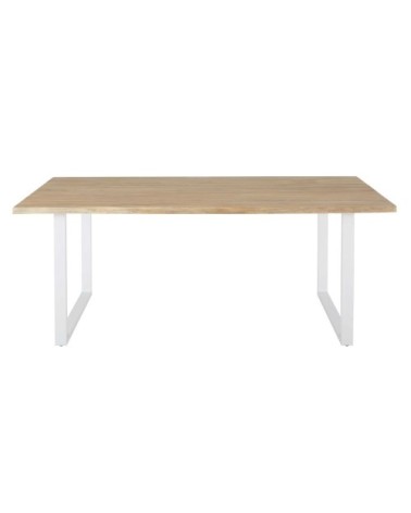 Table de jardin en acacia massif et acier blanc 6/8 personnes