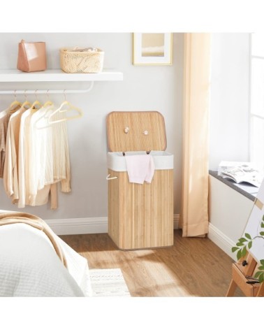 Panier à linge 72L bambou couleur boisée