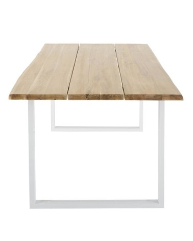 Table de jardin en acacia massif et acier blanc 6/8 personnes