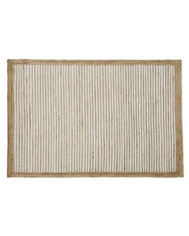 Tapis en coton recyclé blanc et jute beige tissés main 140x200