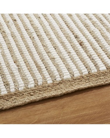 Tapis en coton recyclé blanc et jute beige tissés main 140x200