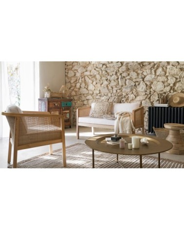 Tapis en coton recyclé blanc et jute beige tissés main 140x200