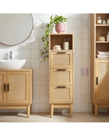 Demi colonne effet chêne et cannage rotin l30cm