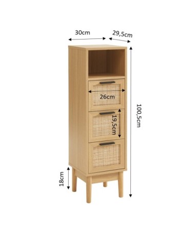 Demi colonne effet chêne et cannage rotin l30cm