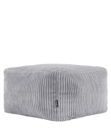 Pouf repose-pieds carré velours côtelé gris clair