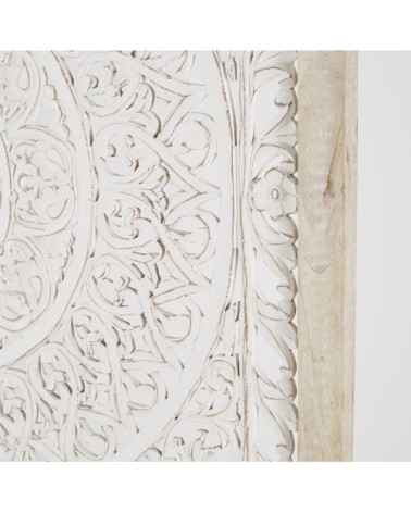 Déco murale en manguier motif mandala sculpté blanc 110x110