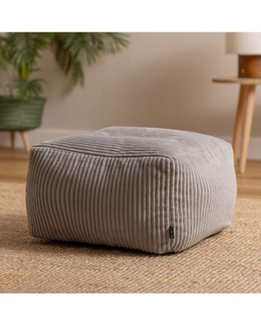 Pouf repose-pieds carré velours côtelé gris clair
