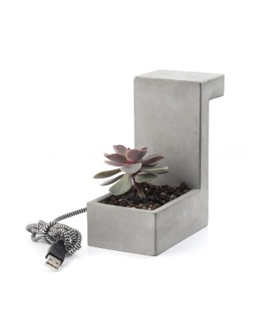 Lampe et pot à fleur de bureau en béton