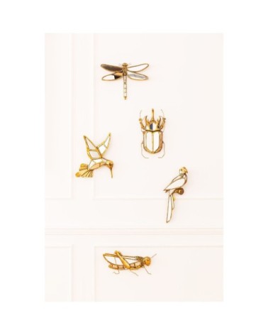 Déco murale sauterelle dorée en verre miroir 35x20