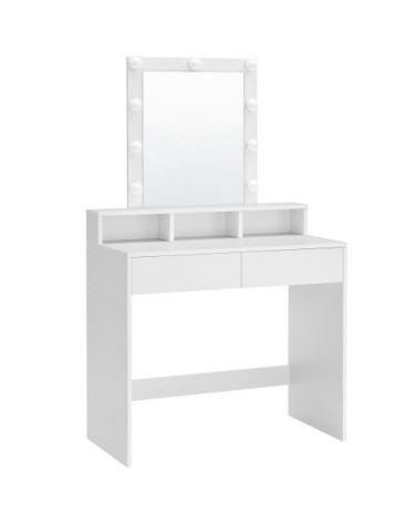 Coiffeuse 2 tiroirs 80 x 40 x 145 cm effet bois blanc