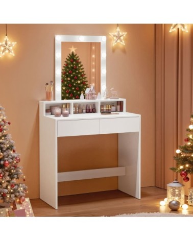 Coiffeuse 2 tiroirs 80 x 40 x 145 cm effet bois blanc