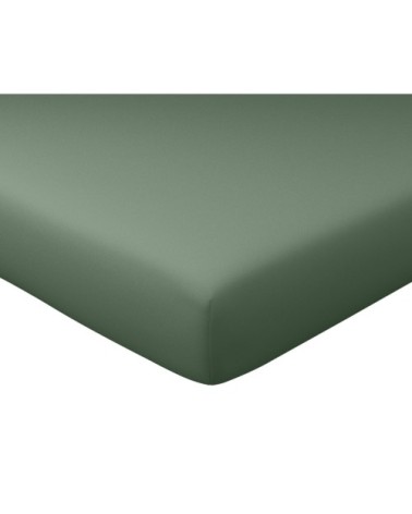 Drap-housse 160x200 en percale de coton  vert kaki