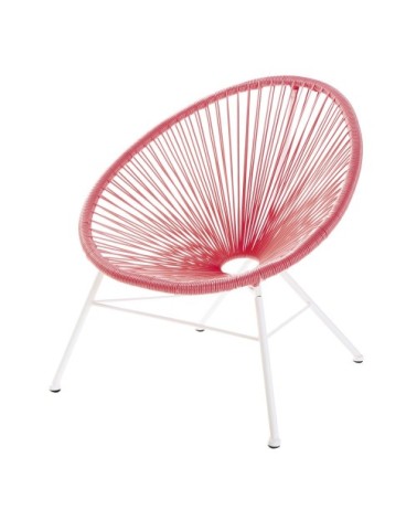 Fauteuil de jardin enfant en résine rose et métal blanc