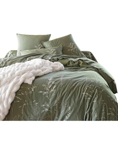 Housse de couette 200x200 en percale de coton  vert kaki