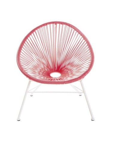 Fauteuil de jardin enfant en résine rose et métal blanc