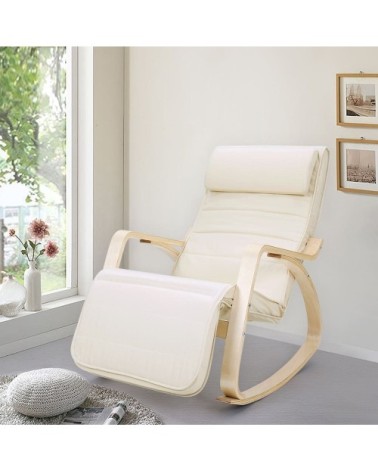 Fauteuil à bascule moderne tissu bois beige