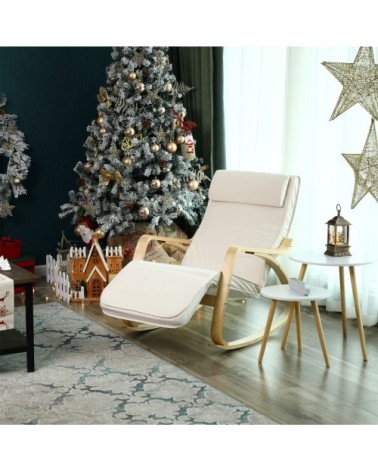 Fauteuil à bascule moderne tissu bois beige