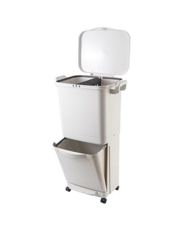 Poubelle de cuisine tri sélectif plastique blanc 45l