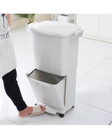 Poubelle de cuisine tri sélectif plastique blanc 45l