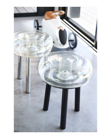 Tabouret tpu bleu cristal pieds en aluminium