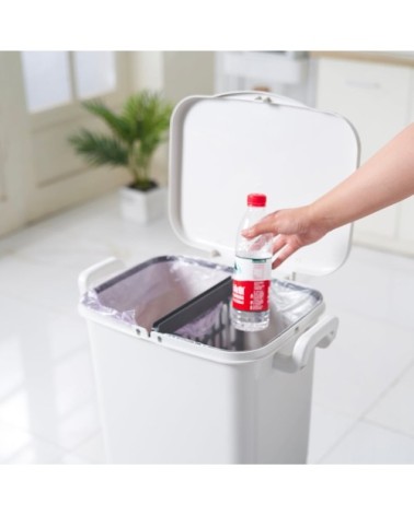 Poubelle de cuisine tri sélectif plastique blanc 45l