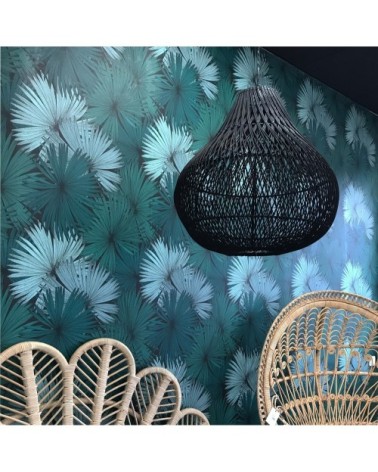 Suspension en rotin noir tressé