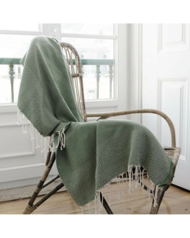 Plaid coton vert kaki 160x250