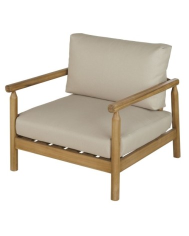 Fauteuil de jardin en bois d'acacia massif et coussins beiges