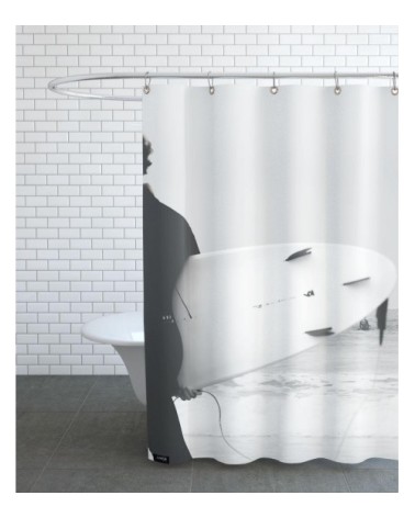 Rideau de douche en polyester en blanc & noir 150x200