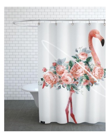 Rideau de douche en polyester en blanc & rose 150x200