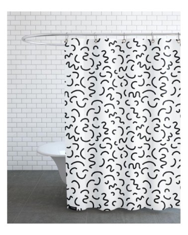 Rideau de douche en polyester en blanc & noir 150x200