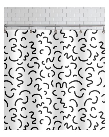 Rideau de douche en polyester en blanc & noir 150x200