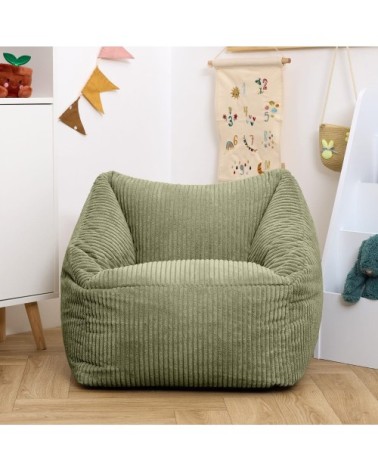 Pouf fauteuil enfant velours côtelé vert sauge