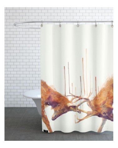 Rideau de douche en polyester en blanc ivoire & marron 150x200