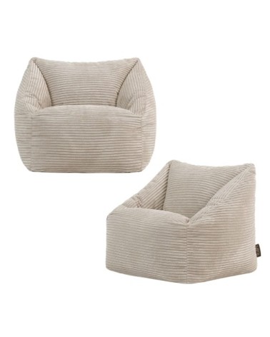 Lot de 2 poufs fauteuils enfant velours côtelé beige galet