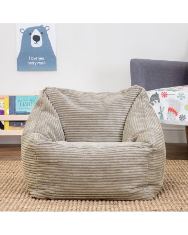 Lot de 2 poufs fauteuils enfant velours côtelé beige galet