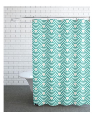 Rideau de douche en polyester en blanc & turquoise 150x200