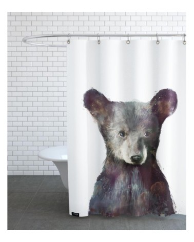 Rideau de douche en polyester en blanc & marron 150x200