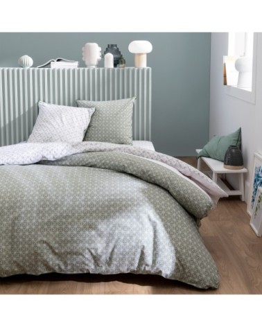 Parure de lit imprimée en coton Kaki 240x220+2x65x65cm