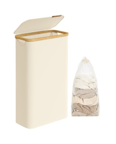Panier à linge mince avec couvercle 65l 42 x 22,5 x 70,5 cm blanc