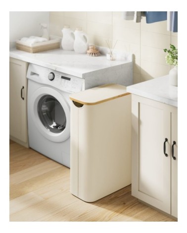 Panier à linge mince avec couvercle 65l 42 x 22,5 x 70,5 cm blanc