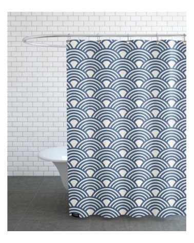 Rideau de douche en polyester en blanc & bleu 150x200