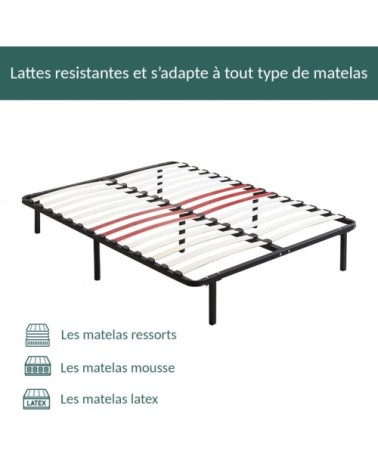 Sommier à lattes cadre métallique avec soutien lombaire 140x190 cm