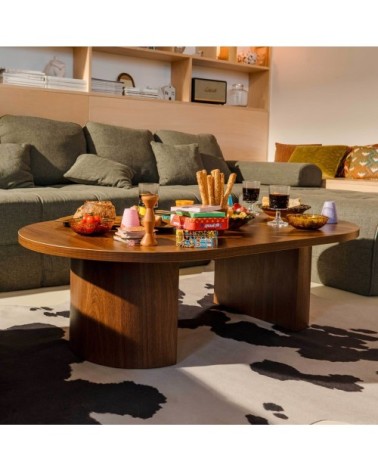 Table basse ovale 120 cm moderne effet bois foncé
