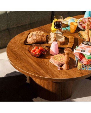 Table basse ovale 120 cm moderne effet bois foncé